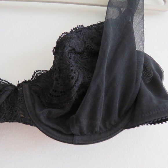 VINTAGE VICTORIA'S SECRET GOLD LABEL Black Lace Mesh Tulle Strap Bra 36C - Picture 3 of 13